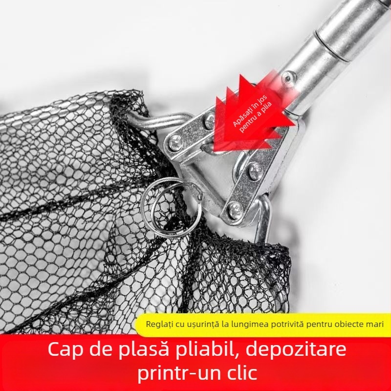 Set cap de plasă de pescuit din oțel inoxidabil, triunghiular, pliabil, cu telescop integrat, plasă pentru pești mari