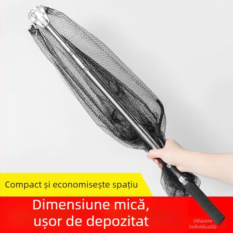 Set cap de plasă de pescuit din oțel inoxidabil, triunghiular, pliabil, cu telescop integrat, plasă pentru pești mari
