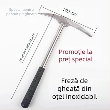 Echipament de pescuit pe gheață pentru iarnă – oțel inoxidabil, ice chisel, ice pick, ice net holder, ice breaker