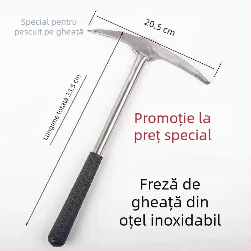 Echipament de pescuit pe gheață pentru iarnă – oțel inoxidabil, ice chisel, ice pick, ice net holder, ice breaker