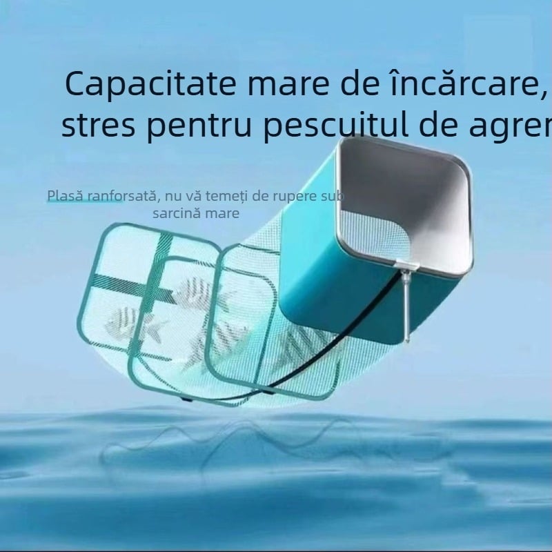 Plasă mică pătrată pentru pescuit cu momeli, uscare rapidă, construcție din aliaj de aluminiu și nailon, dimensiune compactă
