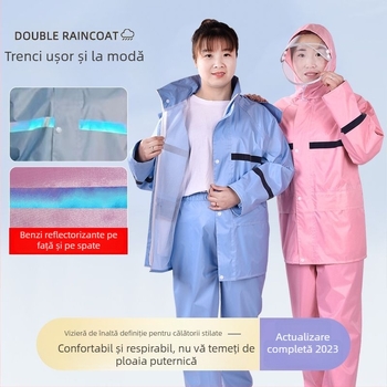Set impermeabil pentru femei format din geacă de ploaie și pantaloni, protecție totală împotriva ploilor, elemente reflectorizante, pentru ciclism în aer liber, mărime redusă.