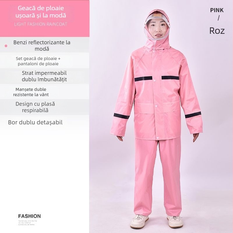 Set impermeabil pentru femei format din geacă de ploaie și pantaloni, protecție totală împotriva ploilor, elemente reflectorizante, pentru ciclism în aer liber, mărime redusă.