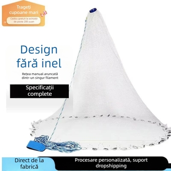 Plasă aruncată manual fără inele, plasă tradițională de pescuit, monofilament