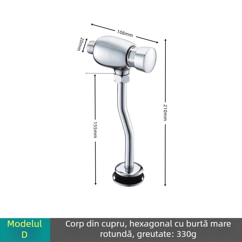 Valvă de spălare pentru picior, aliaj de cupru, montaj pe suprafață/ascuns, ieșire de 1 inch, presiune 0,1–0,6 MPa, timp de spălare 3–6 s