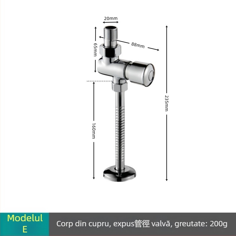 Valvă de spălare pentru picior, aliaj de cupru, montaj pe suprafață/ascuns, ieșire de 1 inch, presiune 0,1–0,6 MPa, timp de spălare 3–6 s