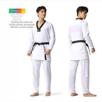 Îmbrăcăminte Taekwondo competitivă, strânsă, nailon/spandex 80/20, plasă respirabilă, uscare rapidă, țesătură cu elasticitate înaltă