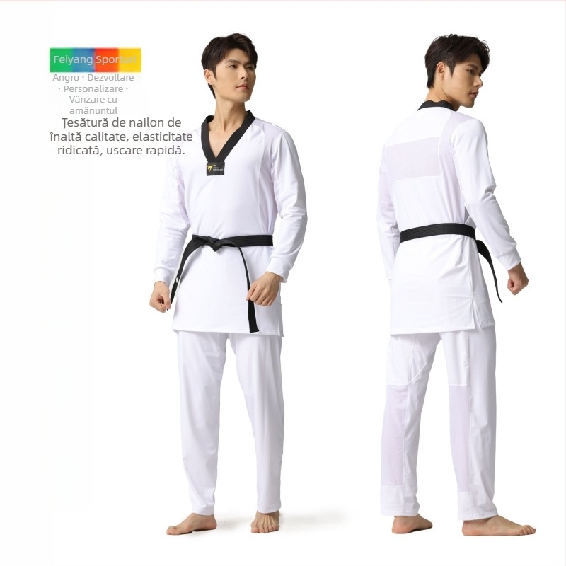 Îmbrăcăminte Taekwondo competitivă, strânsă, nailon/spandex 80/20, plasă respirabilă, uscare rapidă, țesătură cu elasticitate înaltă