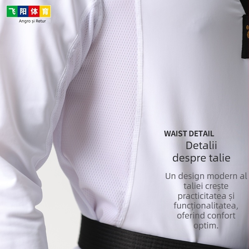 Îmbrăcăminte Taekwondo competitivă, strânsă, nailon/spandex 80/20, plasă respirabilă, uscare rapidă, țesătură cu elasticitate înaltă