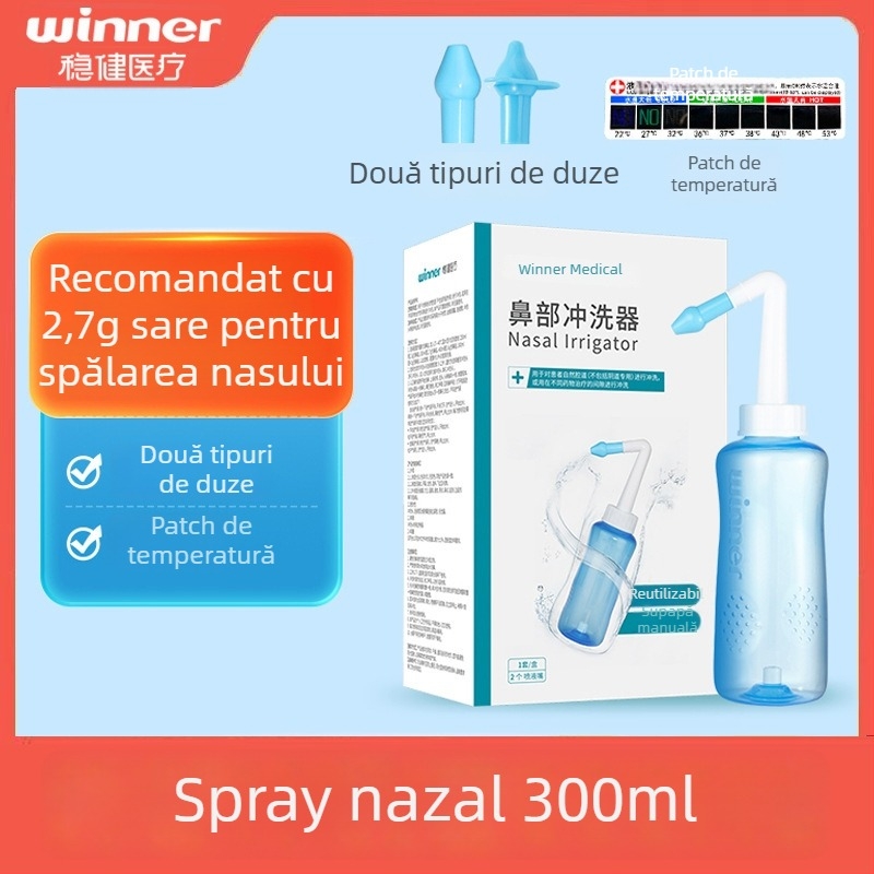 Irigator nazal robust, capacitate 300 ml, cu sare pentru irigare nazală de 2.7 g