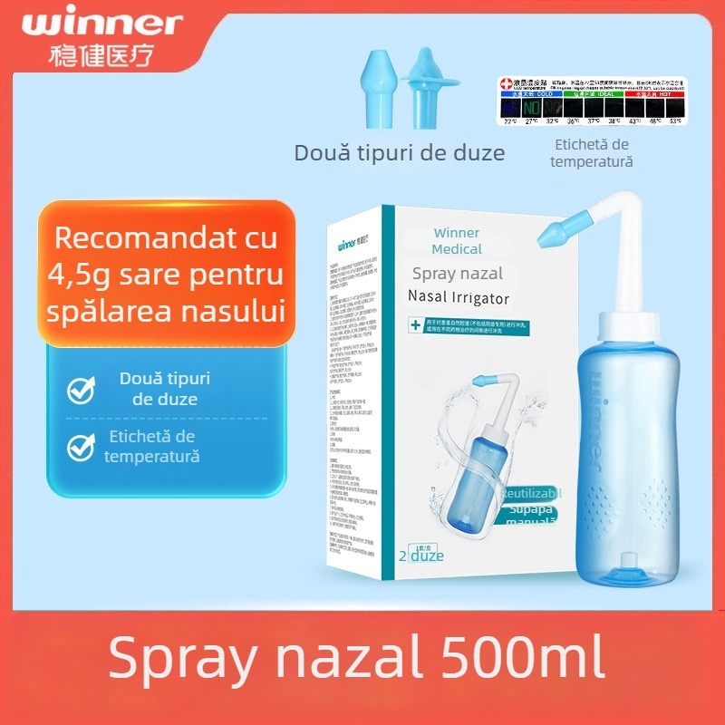 Irigator nazal robust, capacitate 300 ml, cu sare pentru irigare nazală de 2.7 g