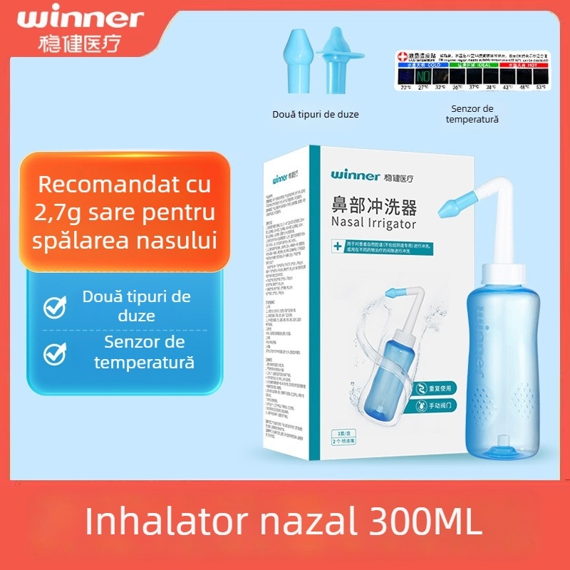 Irigator nazal robust, capacitate 300 ml, cu sare pentru irigare nazală de 2.7 g