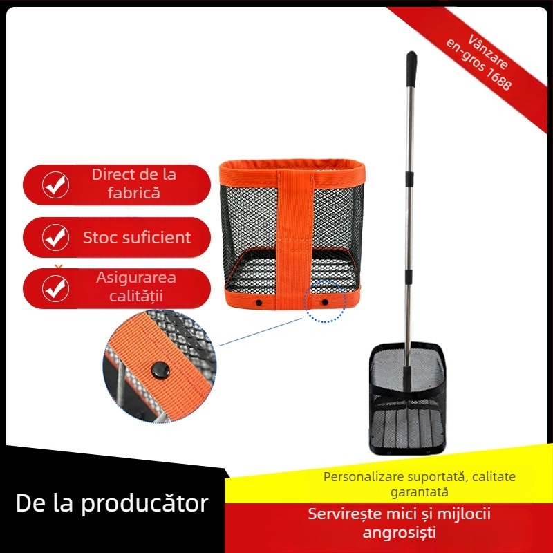 Recuperator de mingi pentru tenis de masă, portabil, plasă telescopică cu coș de colectare