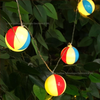 Șir de lumini LED pentru decor plajă cu forme de palmier, cocos și flamingo; 10/20 LED; IP43; 3000K; alimentare cu baterie; întrerupător manual