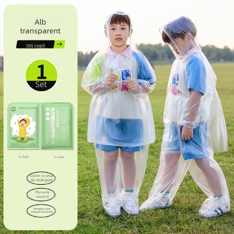Poncho de unică folosință pentru drumeții, cu țesătură din plastic, pentru o singură persoană, potrivit pentru adulți și copii, ambalat în pungă