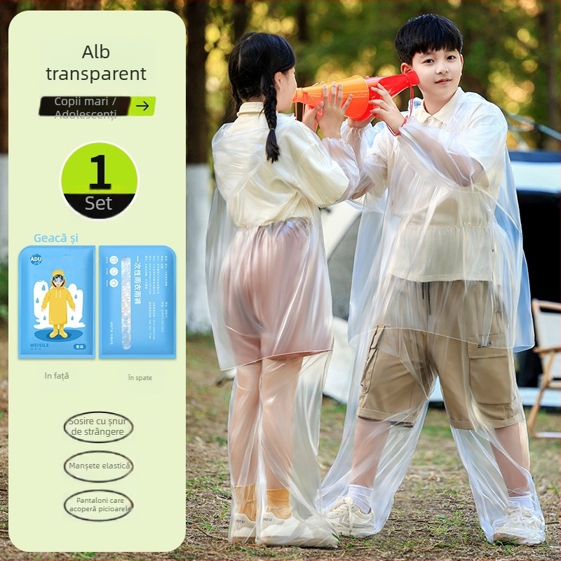 Poncho de unică folosință pentru drumeții, cu țesătură din plastic, pentru o singură persoană, potrivit pentru adulți și copii, ambalat în pungă