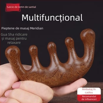 Pieptene din lemn pentru masajul scalpului, cu cap rotund și dinți late, stil japonez