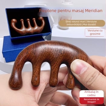 Pieptene din lemn pentru masajul scalpului, cu cap rotund și dinți late, stil japonez