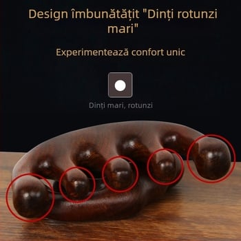 Pieptene din lemn pentru masajul scalpului, cu cap rotund și dinți late, stil japonez