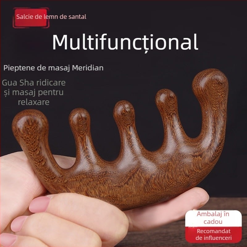 Pieptene din lemn pentru masajul scalpului, cu cap rotund și dinți late, stil japonez