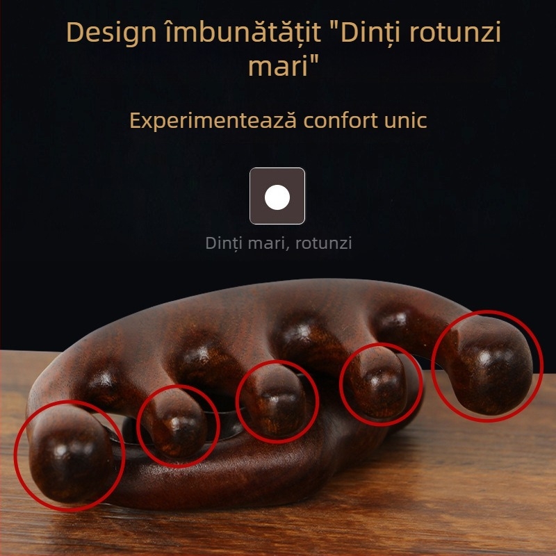 Pieptene din lemn pentru masajul scalpului, cu cap rotund și dinți late, stil japonez