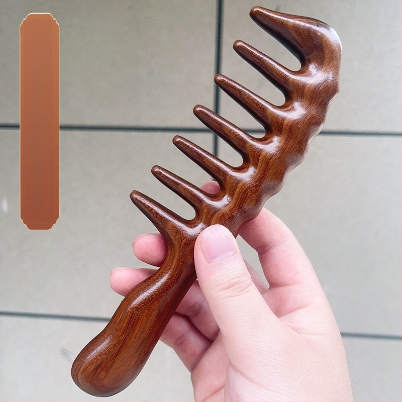 Pieptene din lemn pentru masajul scalpului, cu cap rotund și dinți late, stil japonez