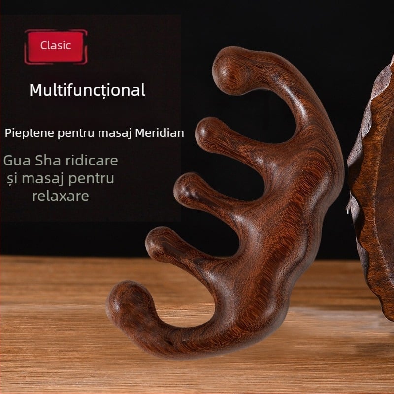 Pieptene din lemn pentru masajul scalpului, cu cap rotund și dinți late, stil japonez