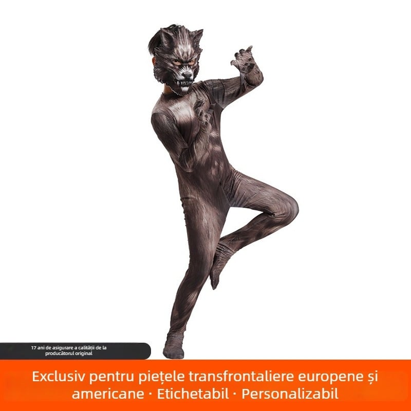 Costum întreg de vârcolac cu mască 3D pentru reprezentații scenice și cosplay de Halloween