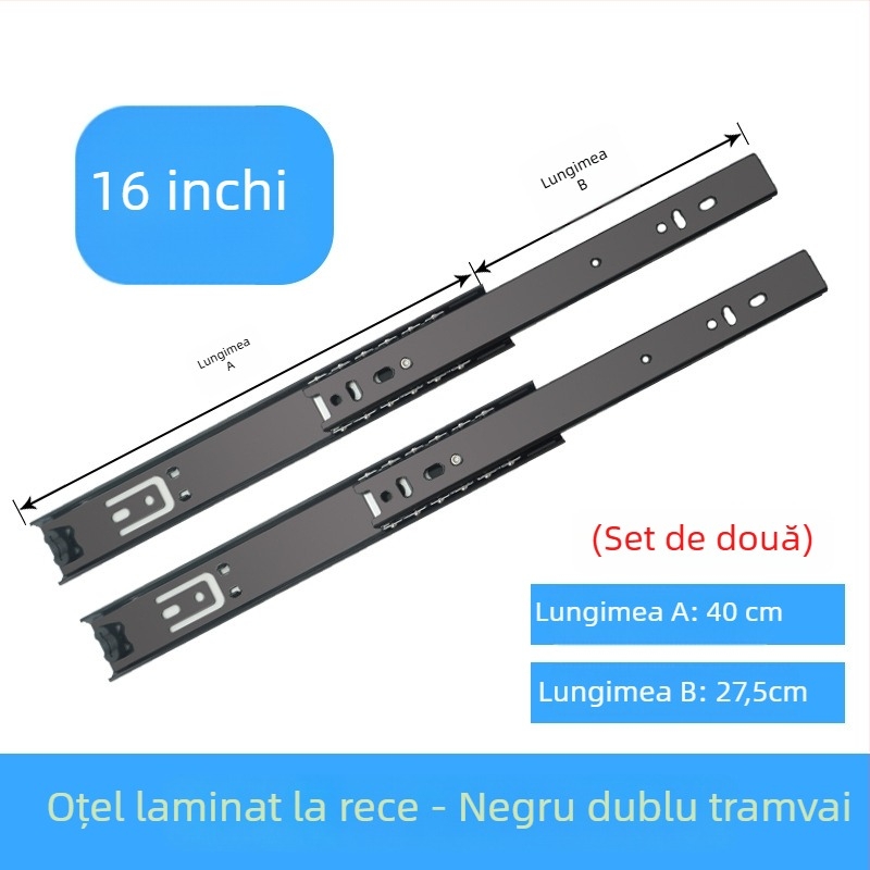 Șină glisantă cu două secțiuni pentru tastaturi și sertare, din oțel cu finisaj galvanizat, modelul 3512