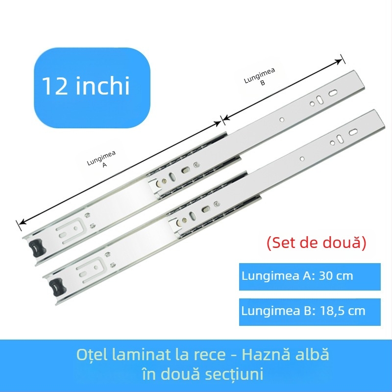 Șină glisantă cu două secțiuni pentru tastaturi și sertare, din oțel cu finisaj galvanizat, modelul 3512