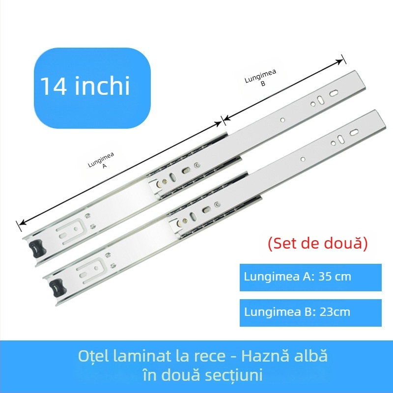 Șină glisantă cu două secțiuni pentru tastaturi și sertare, din oțel cu finisaj galvanizat, modelul 3512