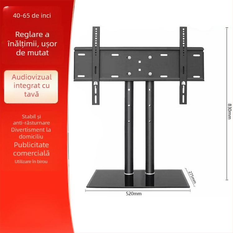 Suport de montare TV pentru televizoare smart, oțel laminat la rece, greutate 10 kg, model 65