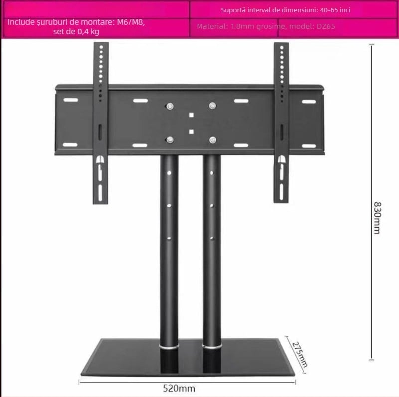 Suport de montare TV pentru televizoare smart, oțel laminat la rece, greutate 10 kg, model 65