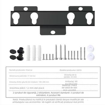 Suport de perete pentru TV LG016 — braț din oțel, control mecanic, compatibil cu televizoare Hisense de 26–43 inch, încărcare peste 15 kg