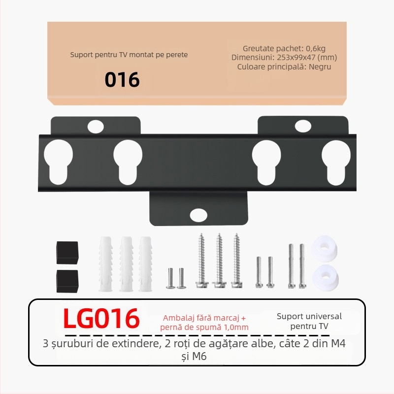 Suport de perete pentru TV LG016 — braț din oțel, control mecanic, compatibil cu televizoare Hisense de 26–43 inch, încărcare peste 15 kg