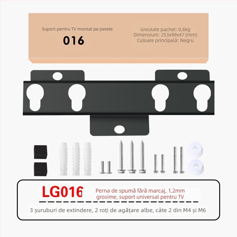 Suport de perete pentru TV LG016 — braț din oțel, control mecanic, compatibil cu televizoare Hisense de 26–43 inch, încărcare peste 15 kg