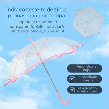 Umbrelă automată pentru copii, cadru din fibre, 6 spițe, țesătură POE transparentă