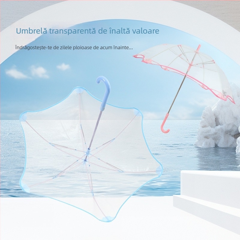 Umbrelă automată pentru copii, cadru din fibre, 6 spițe, țesătură POE transparentă
