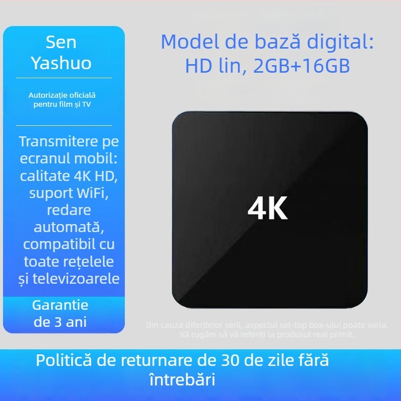 Set-top box pentru TV (4K, octa-core, 4GB RAM, 32GB stocare, WiFi)