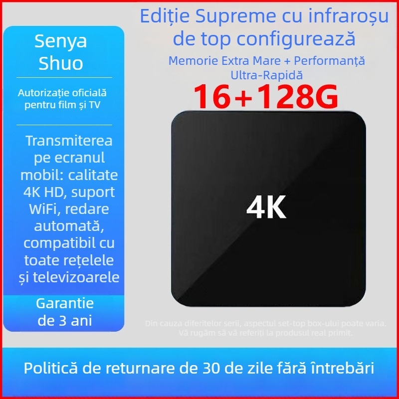 Set-top box pentru TV (4K, octa-core, 4GB RAM, 32GB stocare, WiFi)