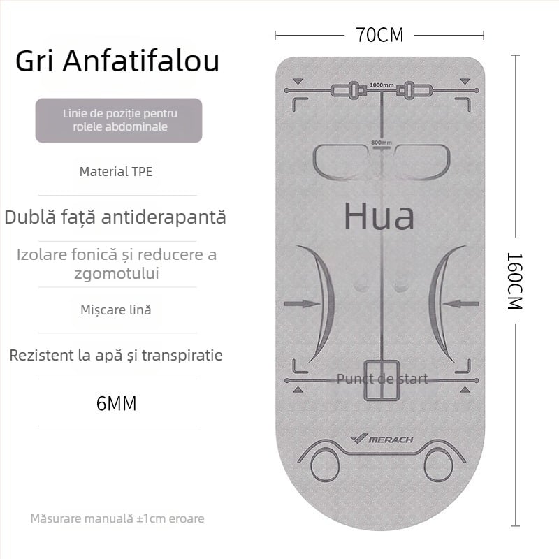 Covoraș de yoga Merach cu ghid de linie corporală, antiderapant pe ambele părți, material cauciuc/TPE, grosime 5–6 mm, greutate 0,65 kg sau 2,7 kg