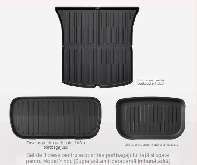 Covoraș de portbagaj integrat pentru Tesla Model Y3, din TPE, personalizare disponibilă, cod produs 007, cu plăci speciale pentru picioare