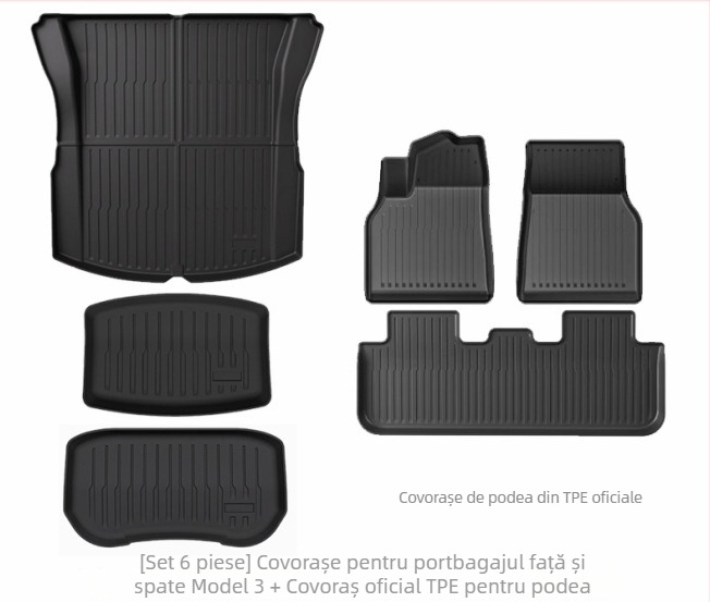 Covoraș de portbagaj integrat pentru Tesla Model Y3, din TPE, personalizare disponibilă, cod produs 007, cu plăci speciale pentru picioare