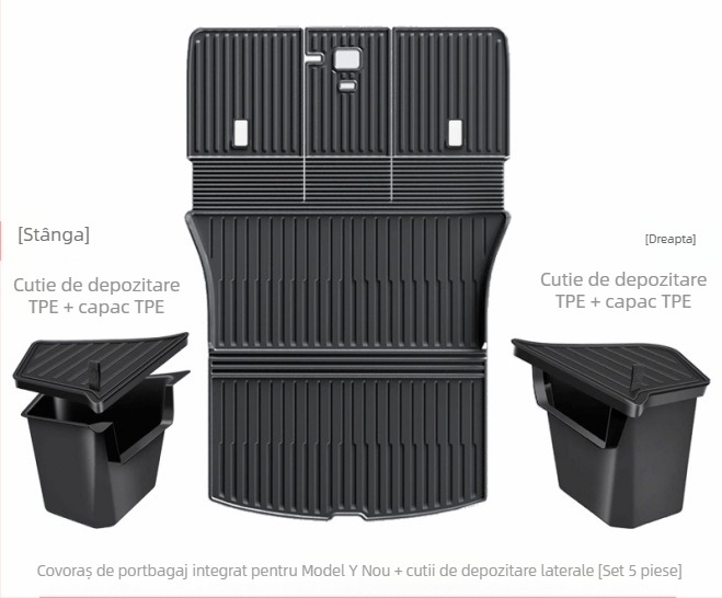 Covoraș de portbagaj integrat pentru Tesla Model Y3, din TPE, personalizare disponibilă, cod produs 007, cu plăci speciale pentru picioare