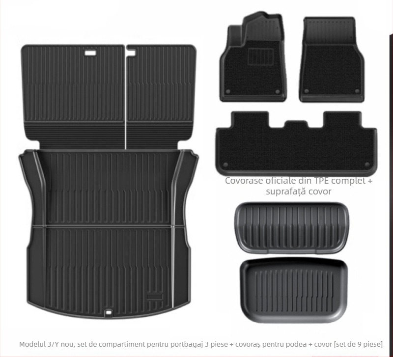 Covoraș de portbagaj integrat pentru Tesla Model Y3, din TPE, personalizare disponibilă, cod produs 007, cu plăci speciale pentru picioare