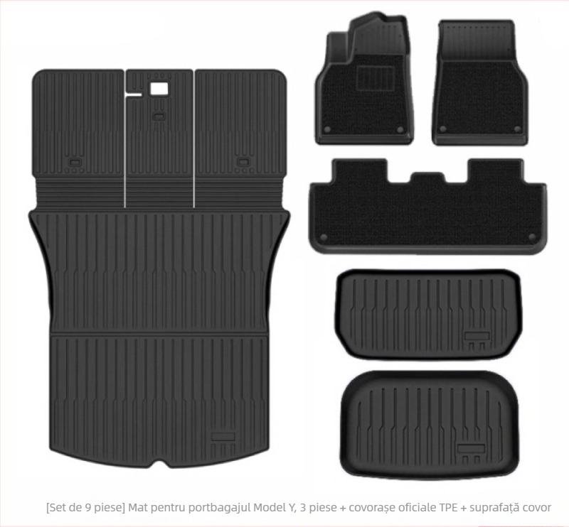 Covoraș de portbagaj integrat pentru Tesla Model Y3, din TPE, personalizare disponibilă, cod produs 007, cu plăci speciale pentru picioare