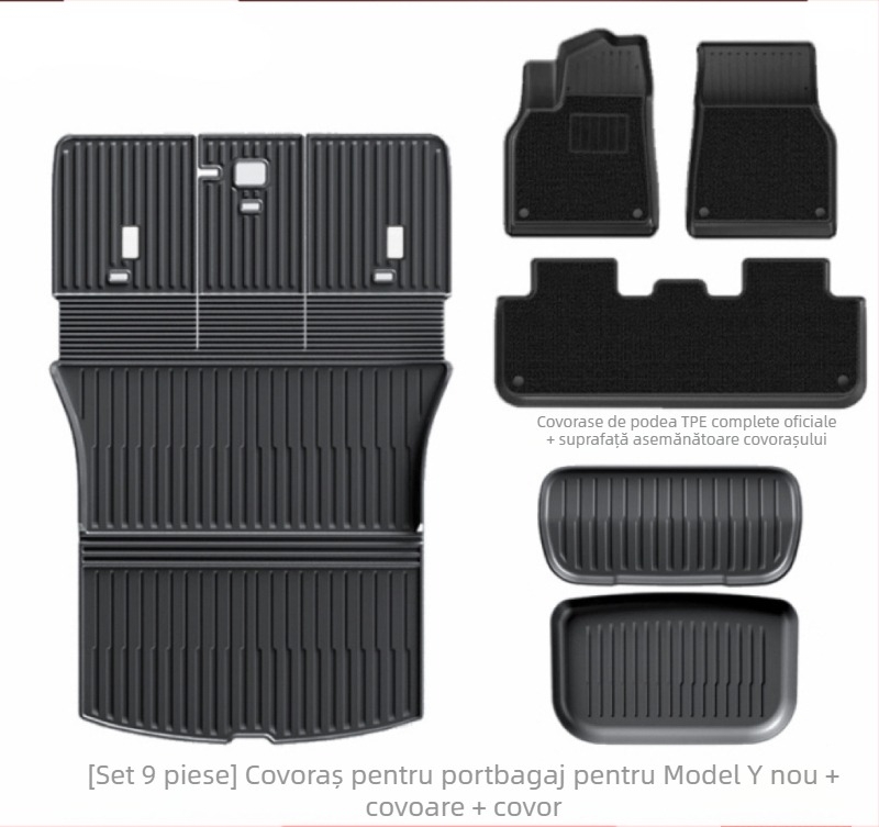 Covoraș de portbagaj integrat pentru Tesla Model Y3, din TPE, personalizare disponibilă, cod produs 007, cu plăci speciale pentru picioare
