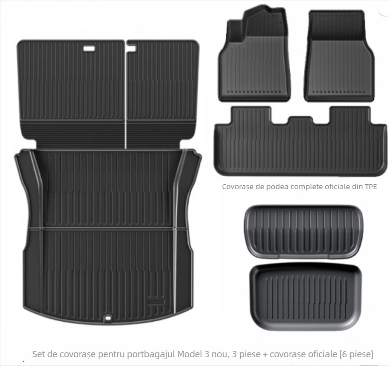 Covoraș de portbagaj integrat pentru Tesla Model Y3, din TPE, personalizare disponibilă, cod produs 007, cu plăci speciale pentru picioare
