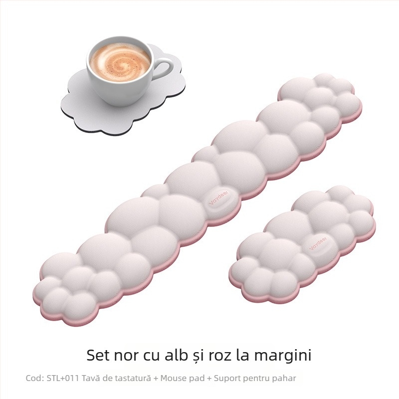 Suport pentru încheietura mâinii de mouse – spumă cu memorie, față dublă, anti-alunecare, set de trei piese cu suport pentru pahar