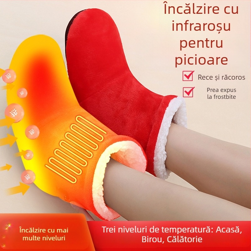 Papuci electrici încălziți pentru casă, unisex, alimentare USB, partea superioară din velur moale, talpă din elastomer termoplastic, reîncărcabili, confortabili